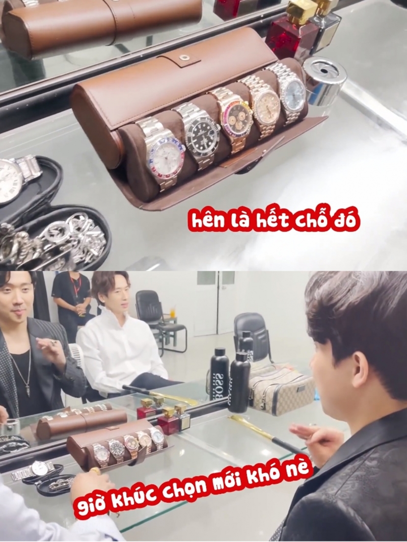 Trấn Thành đăng tải đoạn clip tiết lộ hành lý mang theo mỗi lần anh đi diễn. Vốn là người 'cuồng đồ hiệu', nam MC mang theo 5 chiếc đồng hồ cùng nhiều lọ nước hoa đắt đỏ. Trấn Thành đăng tải đoạn clip tiết lộ hành lý mang theo mỗi lần anh đi diễn. Vốn là người 'cuồng đồ hiệu', nam MC mang theo 5 chiếc đồng hồ cùng nhiều lọ nước hoa đắt đỏ.
