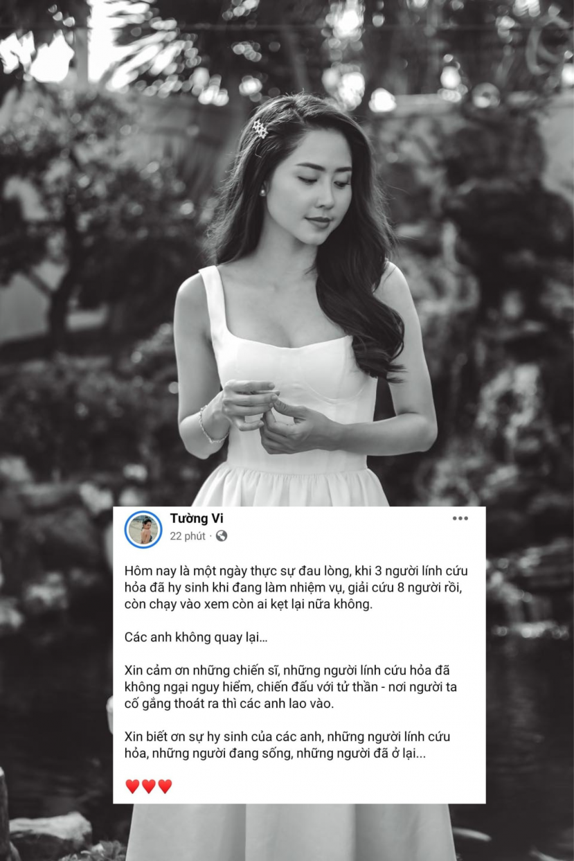 Diễn viên Tường Vi biết ơn sự hy sinh của các anh, những người lính cứu hỏa, những người đang sống, những người đã ở lại... Diễn viên Tường Vi biết ơn sự hy sinh của các anh, những người lính cứu hỏa, những người đang sống, những người đã ở lại...