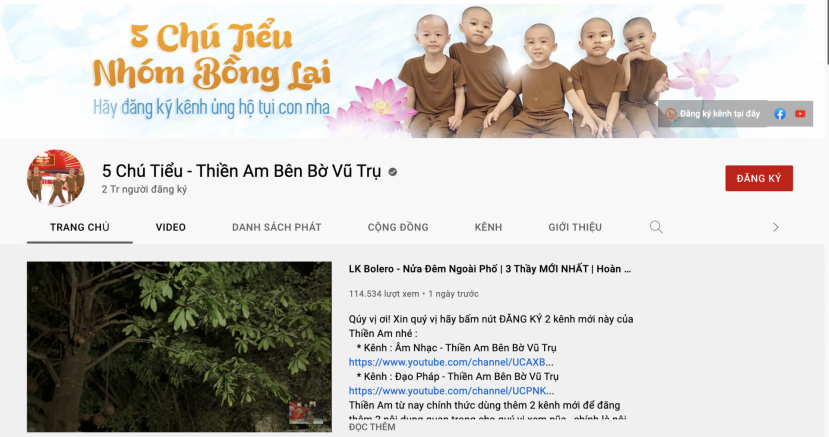 Tài khoản Youtube 5 Chú Tiểu - Thiền Am Bên Bờ Vũ Trụ của Tịnh Thất Bồng Lai Tài khoản Youtube 5 Chú Tiểu - Thiền Am Bên Bờ Vũ Trụ của Tịnh Thất Bồng Lai