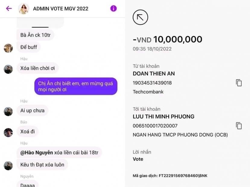 Rộ tin Thiên Ân đã gửi tiền cho fan nhờ bình chọn để cô được ghi danh vào top 20 Miss Grand International 2022. Ảnh: Internet Rộ tin Thiên Ân đã gửi tiền cho fan nhờ bình chọn để cô được ghi danh vào top 20 Miss Grand International 2022. Ảnh: Internet