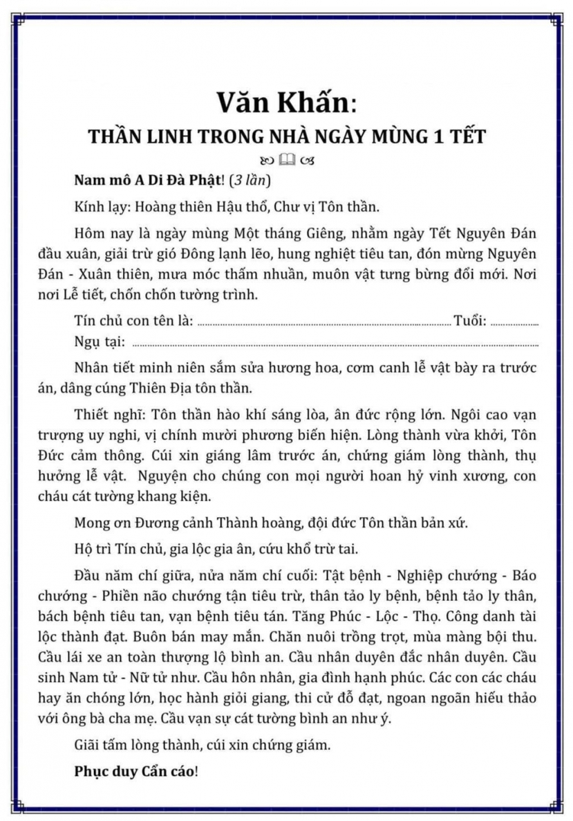 Văn khấn thần linh trong nhà tết Quý Mão 2023 - ngày mùng 1 tết Văn khấn thần linh trong nhà tết Quý Mão 2023 - ngày mùng 1 tết