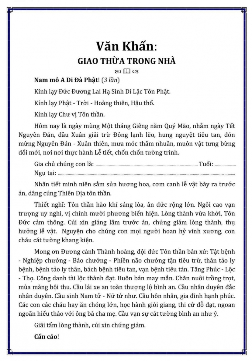 Văn khấn giao thừa trong nhà tết Quý Mão 2023 Văn khấn giao thừa trong nhà tết Quý Mão 2023