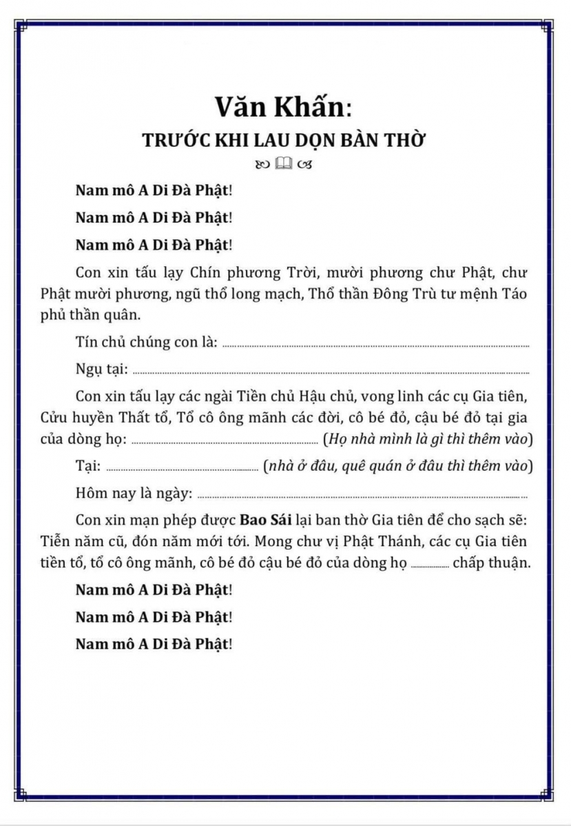 Văn khấn trước khi lau dọn bàn thơ tết Quý Mão 2023 Văn khấn trước khi lau dọn bàn thơ tết Quý Mão 2023
