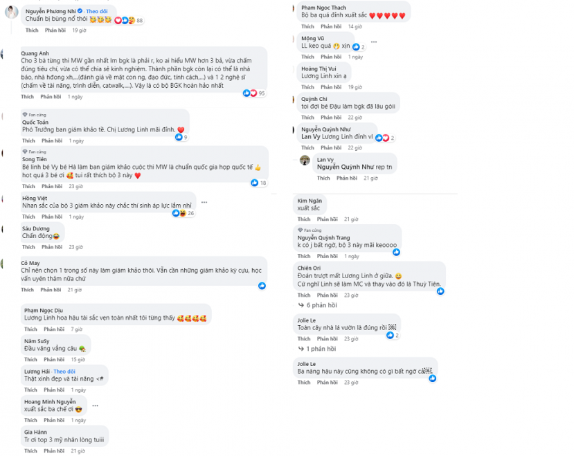 Fan sắc đẹp bình luận dưới bài đăng công bố ban giám khảo Miss World Vietnam 2023 Fan sắc đẹp bình luận dưới bài đăng công bố ban giám khảo Miss World Vietnam 2023