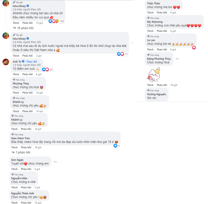 CDM chúc mừng sau khi Hòa Minzy báo tin vui CDM chúc mừng sau khi Hòa Minzy báo tin vui