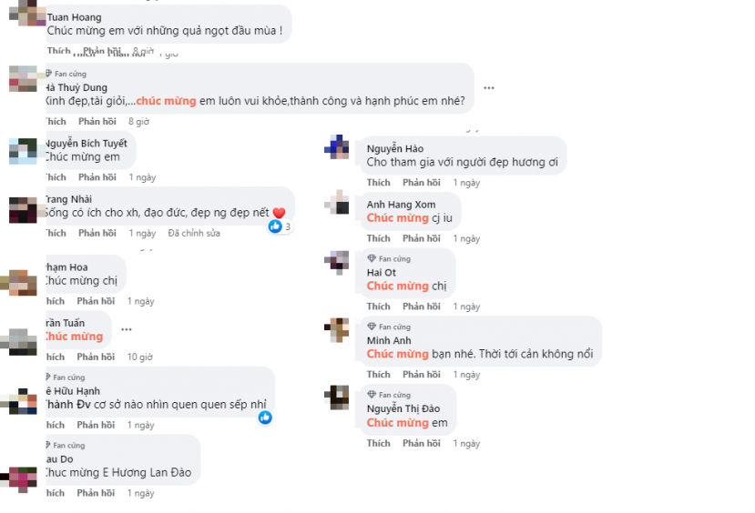 Cư dân mạng đồng loạt để lại chúc mừng trước thành tựu của bà Đào Lan Hương Cư dân mạng đồng loạt để lại chúc mừng trước thành tựu của bà Đào Lan Hương
