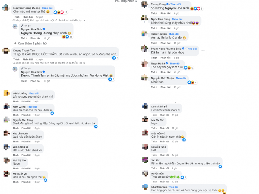 Bình luận dưới bài đăng của Shark Bình Bình luận dưới bài đăng của Shark Bình