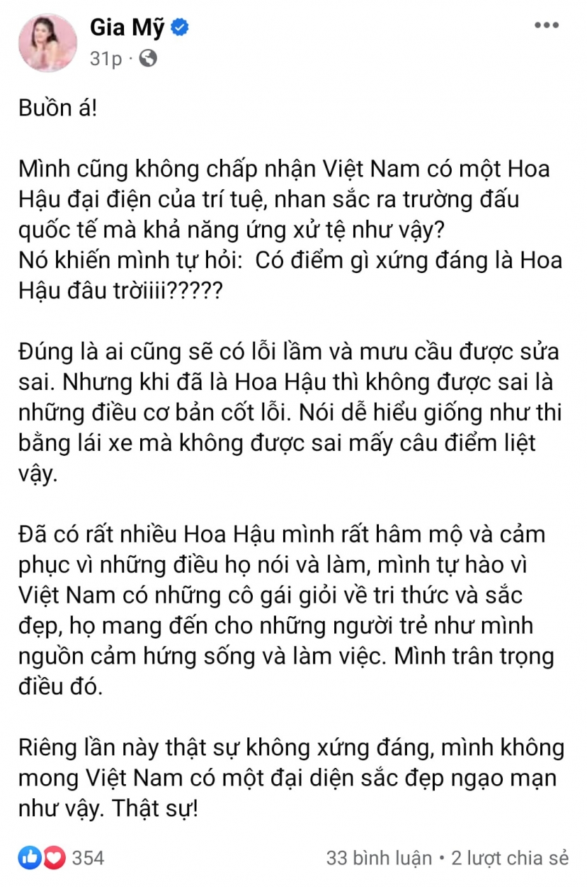 Nguyên văn chia sẻ của diễn viên Dương Gia Mỹ Nguyên văn chia sẻ của diễn viên Dương Gia Mỹ