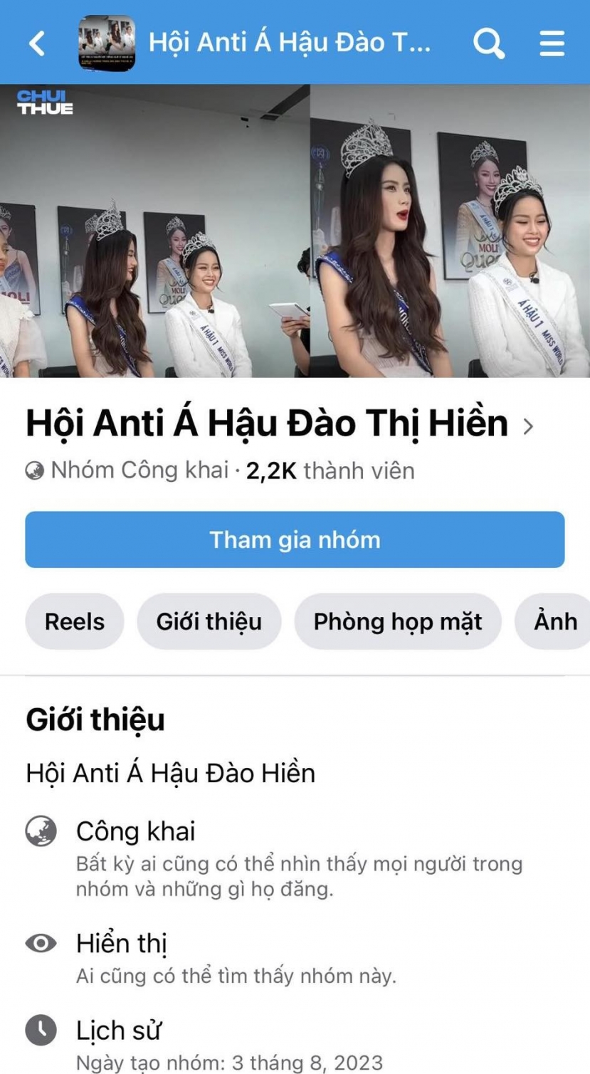 Đào Thị Hiền đang đi vào 'vết xe đổ' của Á hậu Ý Nhi, bị lập hội nhóm anti-fan với số lượng thành viên tăng chóng mặt Đào Thị Hiền đang đi vào 'vết xe đổ' của Á hậu Ý Nhi, bị lập hội nhóm anti-fan với số lượng thành viên tăng chóng mặt