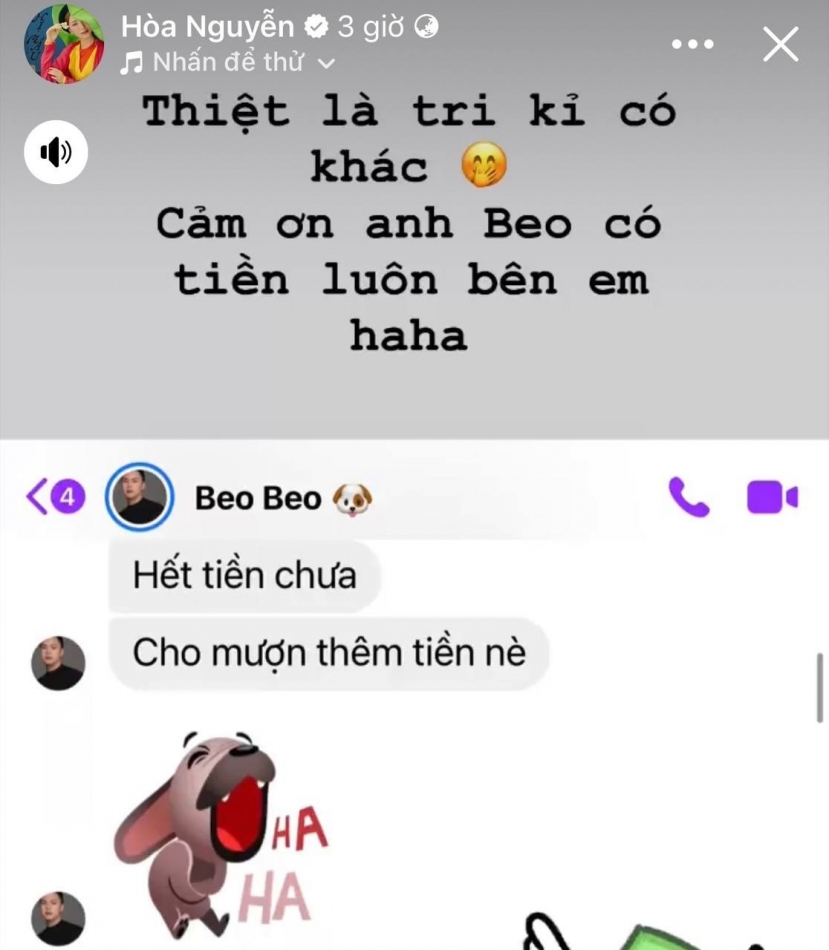 Hòa Minzy cảm kích khi được quản lý hỏi thăm vấn đề tiền nong, chủ động cho vay nếu cần thiết Hòa Minzy cảm kích khi được quản lý hỏi thăm vấn đề tiền nong, chủ động cho vay nếu cần thiết