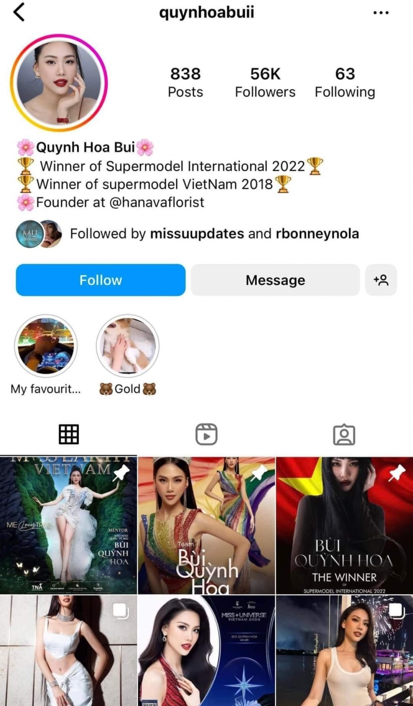 Bùi Quỳnh Hoa là thí sinh MUVN duy nhất được đương kim Miss Universe follow trên Instagram Bùi Quỳnh Hoa là thí sinh MUVN duy nhất được đương kim Miss Universe follow trên Instagram